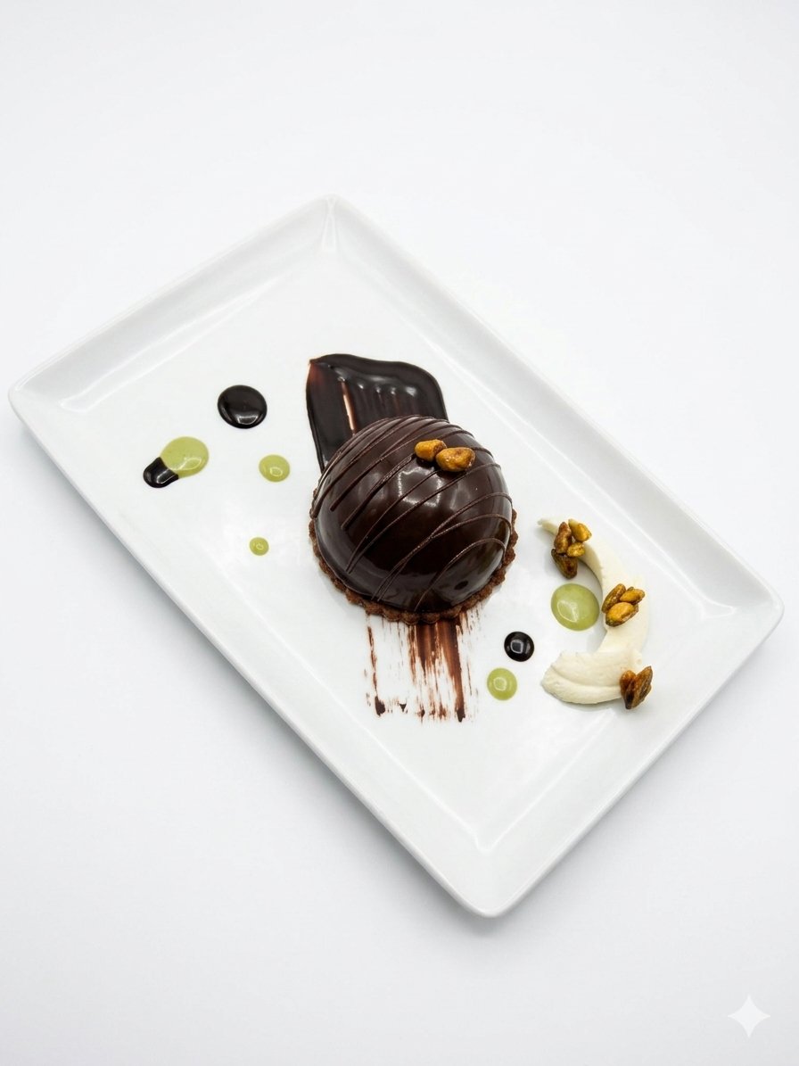 Dôme chocolat et pistache, dessert de mariage LYS - Traiteur